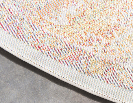 Cream 8' x 8' Baracoa Round Area Rug 100% Polypropylene Distressed Vintage Living Dining Room Office Traditional Carpet for Sale at Rug Engine