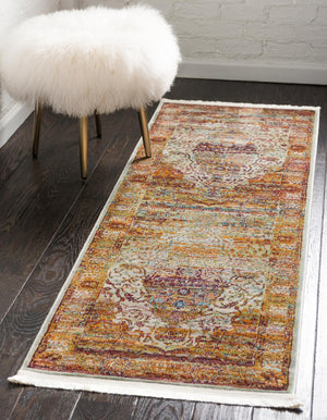 Cream 2' 7 x 10' Baracoa Runner Area Rug 100% Polypropylene Distressed Vintage Living Dining Room Office Traditional Carpet for Sale at Rug Engine