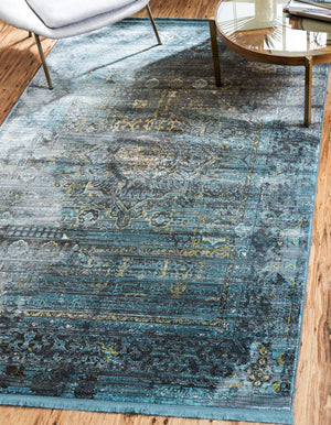Turquoise 7' x 10' Baracoa Rectangle Area Rug 100% Polypropylene Distressed Vintage Living Dining Room Office Traditional Carpet for Sale at Rug Engine
