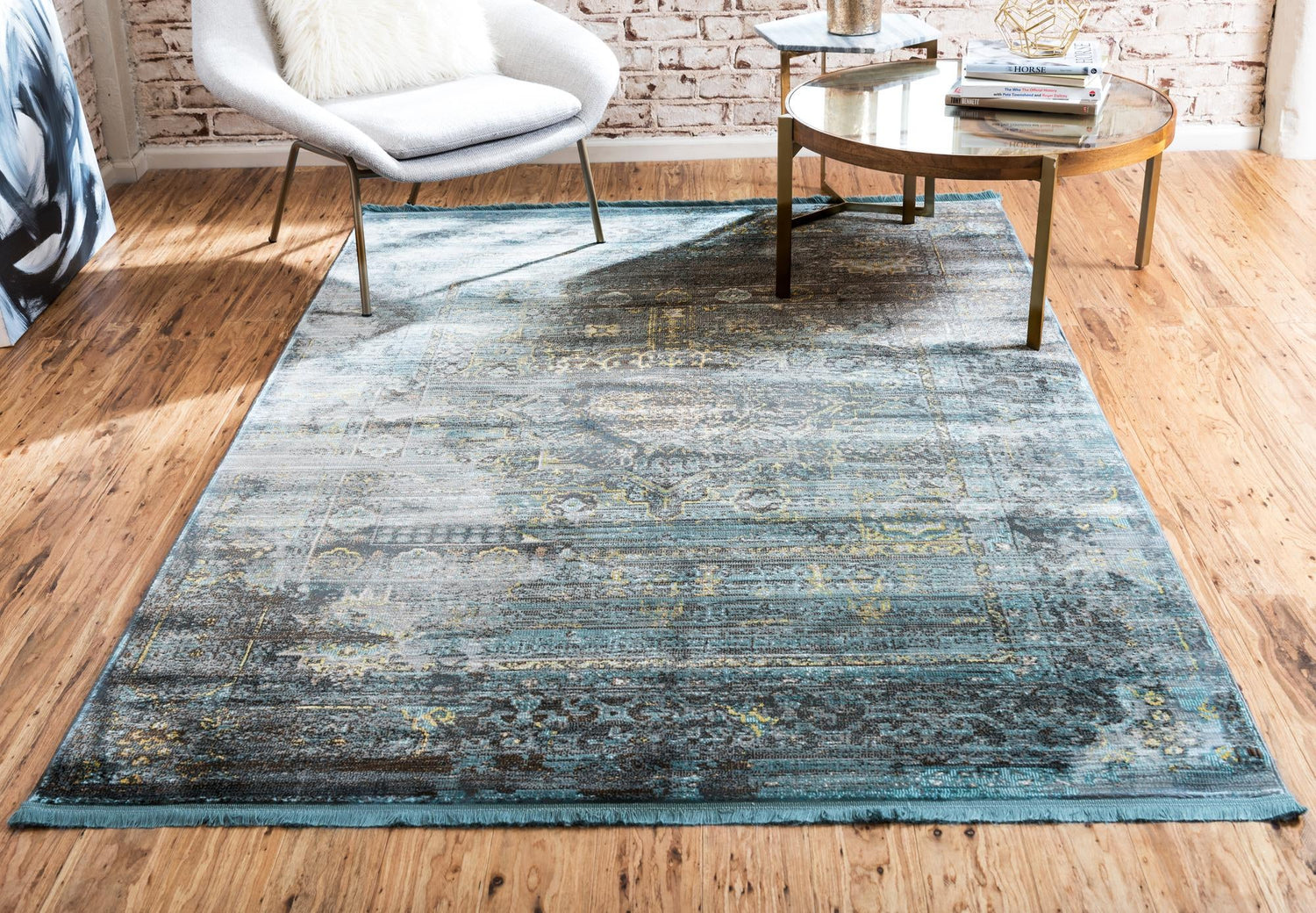 Turquoise 8' x 11' Baracoa Rectangle Area Rug 100% Polypropylene Distressed Vintage Living Dining Room Office Traditional Carpet for Sale at Rug Engine