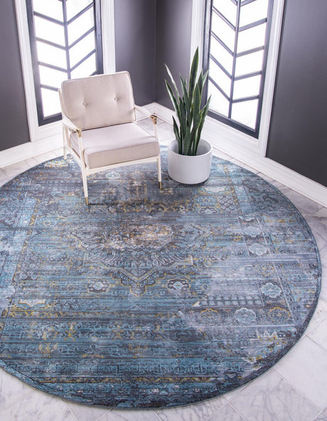 Turquoise 6' 1 x 6' 1 Baracoa Round Area Rug 100% Polypropylene Distressed Vintage Living Dining Room Office Traditional Carpet for Sale at Rug Engine