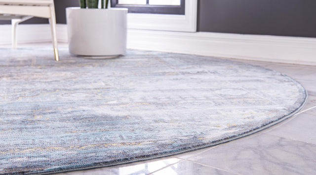 Turquoise 6' 1 x 6' 1 Baracoa Round Area Rug 100% Polypropylene Distressed Vintage Living Dining Room Office Traditional Carpet for Sale at Rug Engine