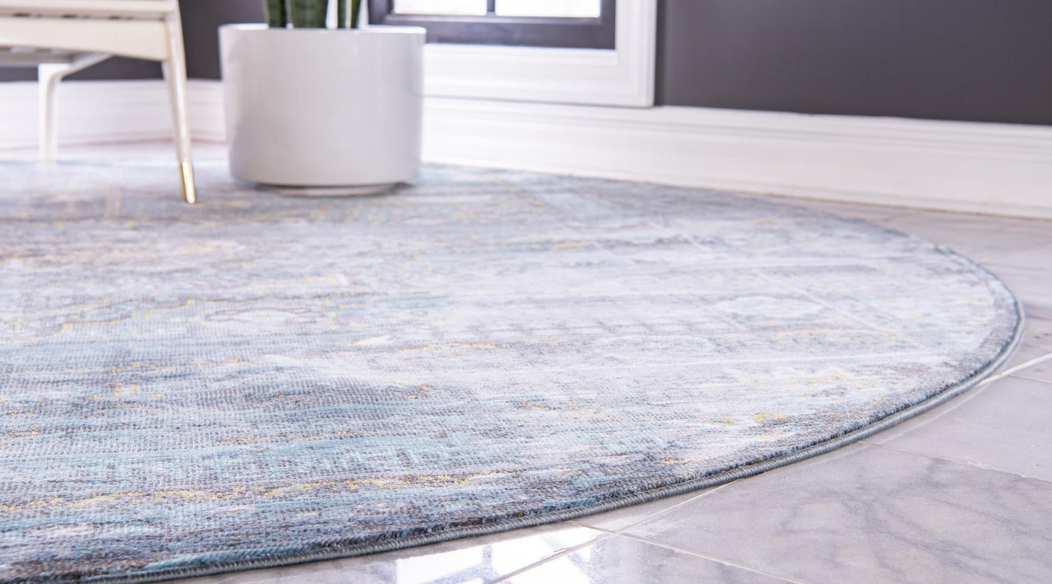 Turquoise 8' x 8' Baracoa Round Area Rug 100% Polypropylene Distressed Vintage Living Dining Room Office Traditional Carpet for Sale at Rug Engine