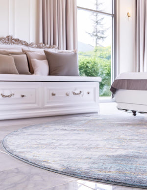 Turquoise 4' x 4' Baracoa Round Area Rug 100% Polypropylene Distressed Vintage Living Dining Room Office Traditional Carpet for Sale at Rug Engine