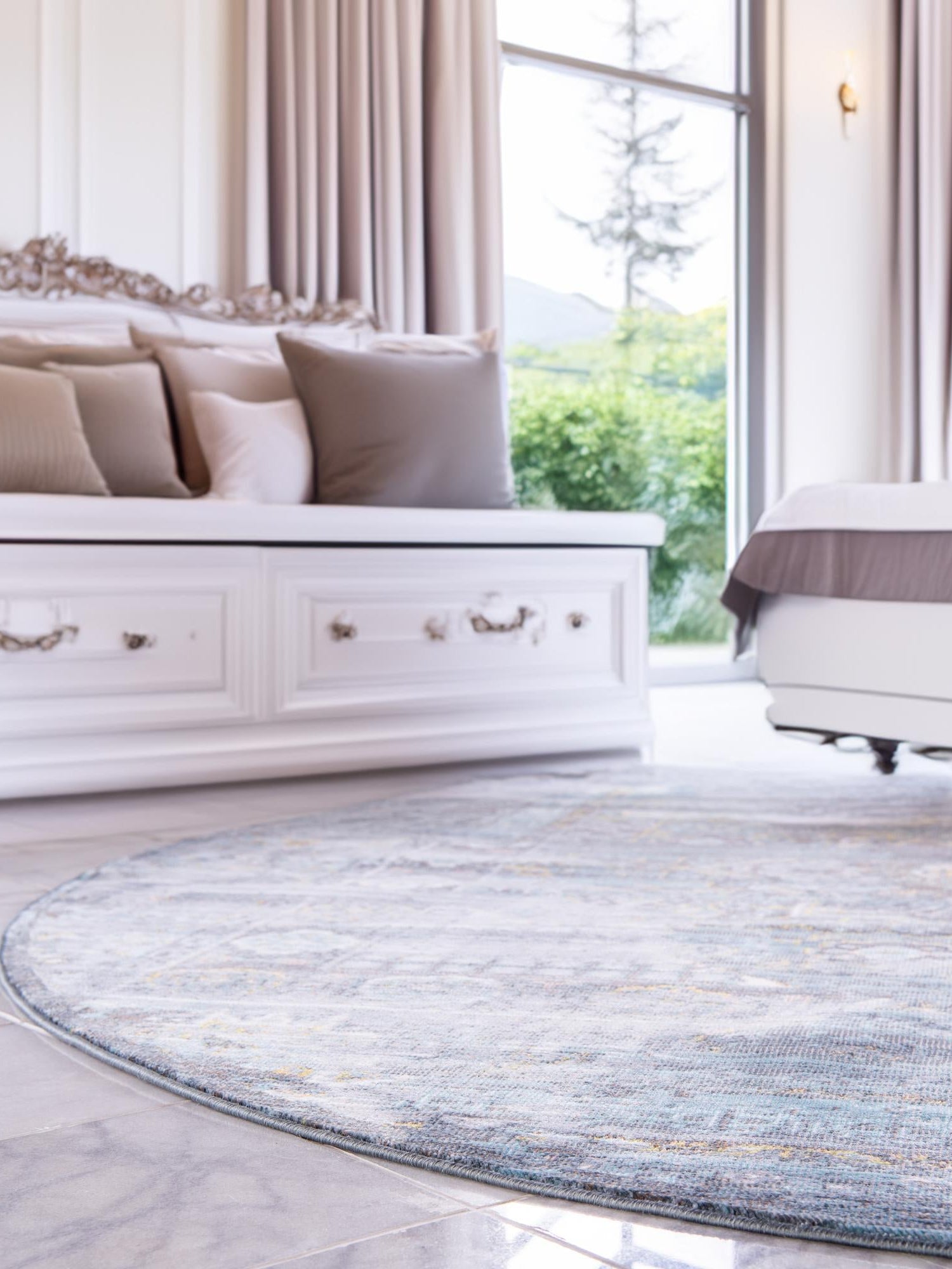 Turquoise 8' x 8' Baracoa Round Area Rug 100% Polypropylene Distressed Vintage Living Dining Room Office Traditional Carpet for Sale at Rug Engine