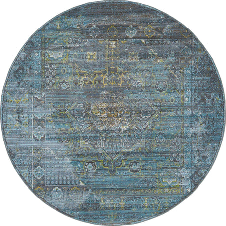 Turquoise 5' 5 x 5' 5 Baracoa Round Area Rug 100% Polypropylene Distressed Vintage Living Dining Room Office Traditional Carpet for Sale at Rug Engine