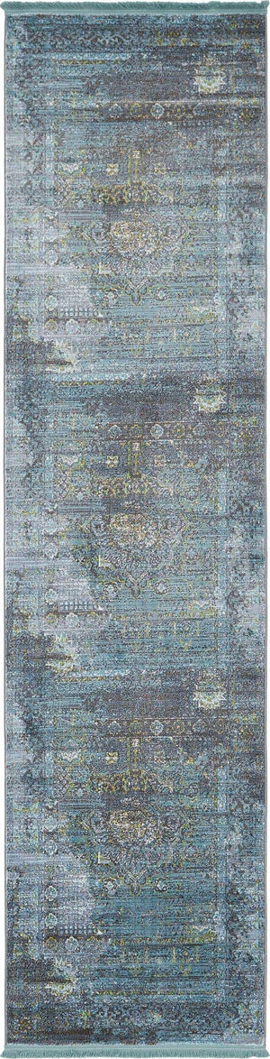 Turquoise 2' 7 x 10' Baracoa Runner Area Rug 100% Polypropylene Distressed Vintage Living Dining Room Office Traditional Carpet for Sale at Rug Engine