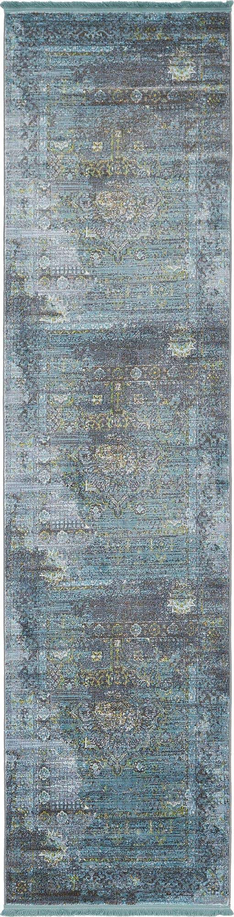 Turquoise 2' 7 x 10' Baracoa Runner Area Rug 100% Polypropylene Distressed Vintage Living Dining Room Office Traditional Carpet for Sale at Rug Engine
