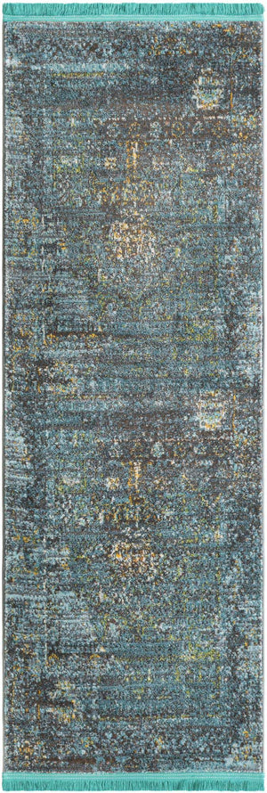 Turquoise 2' 2 x 6' 1 Baracoa Runner Area Rug 100% Polypropylene Distressed Vintage Living Dining Room Office Traditional Carpet for Sale at Rug Engine