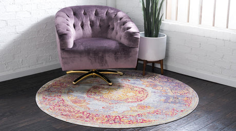 Multicolor 5' 5 x 5' 5 Baracoa Round Area Rug 100% Polypropylene Distressed Vintage Living Dining Room Office Traditional Carpet for Sale at Rug Engine