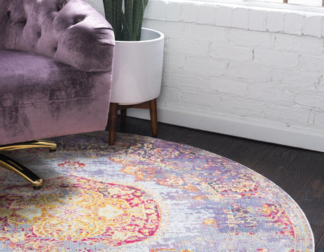 Multicolor 8' x 8' Baracoa Round Area Rug 100% Polypropylene Distressed Vintage Living Dining Room Office Traditional Carpet for Sale at Rug Engine