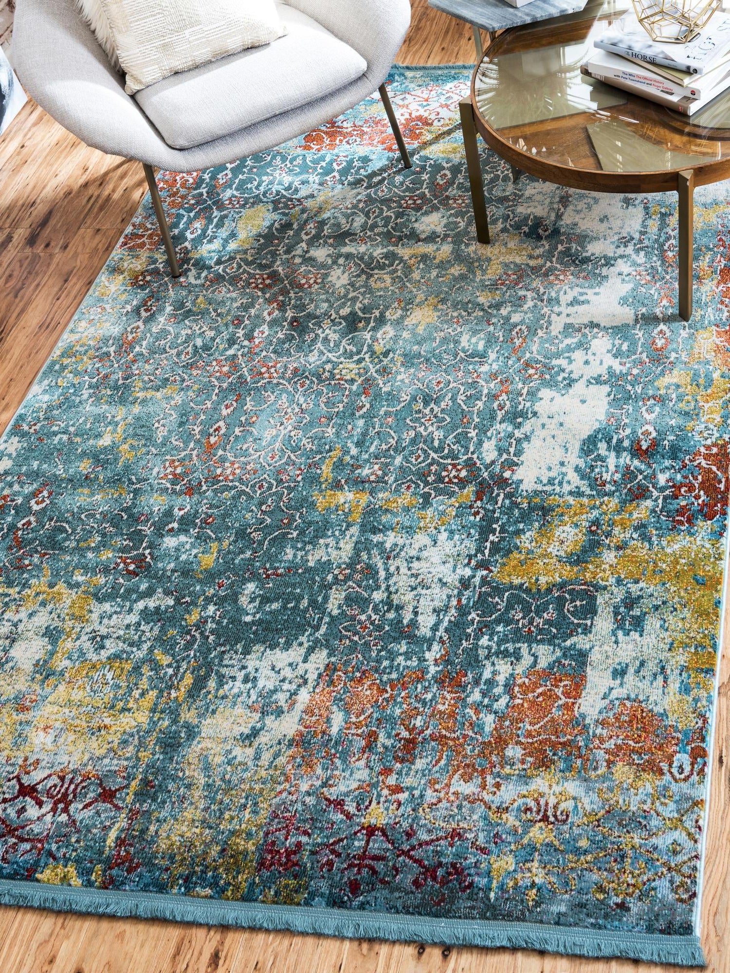 Blue 8' x 10' Baracoa Rectangle Area Rug 100% Polypropylene Distressed Vintage Living Dining Room Office Traditional Carpet for Sale at Rug Engine