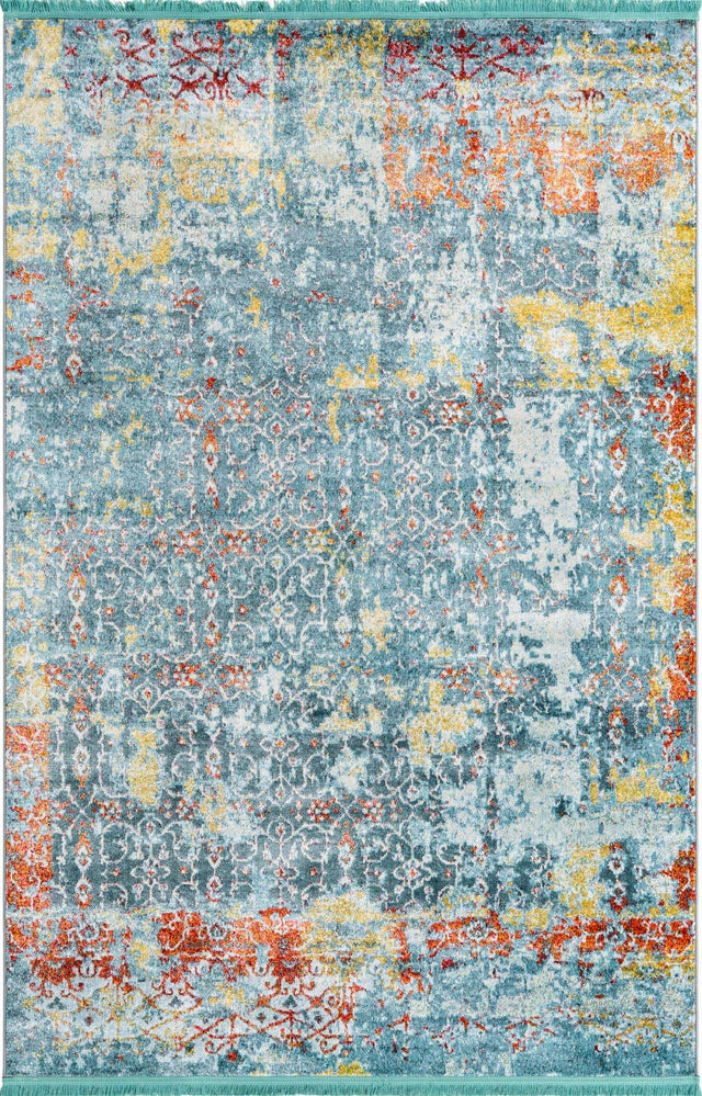 Blue 5' 5 x 8' Baracoa Rectangle Area Rug 100% Polypropylene Distressed Vintage Living Dining Room Office Traditional Carpet for Sale at Rug Engine
