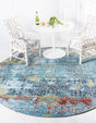 Blue 8' x 8' Baracoa Round Area Rug 100% Polypropylene Distressed Vintage Living Dining Room Office Traditional Carpet for Sale at Rug Engine