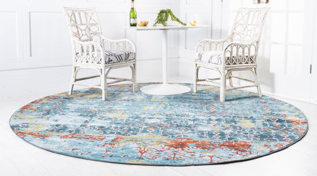 Blue 8' x 8' Baracoa Round Area Rug 100% Polypropylene Distressed Vintage Living Dining Room Office Traditional Carpet for Sale at Rug Engine