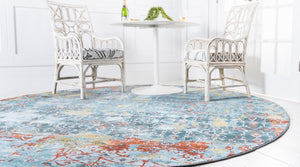 Blue 8' x 8' Baracoa Round Area Rug 100% Polypropylene Distressed Vintage Living Dining Room Office Traditional Carpet for Sale at Rug Engine