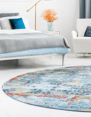 Blue 8' x 8' Baracoa Round Area Rug 100% Polypropylene Distressed Vintage Living Dining Room Office Traditional Carpet for Sale at Rug Engine