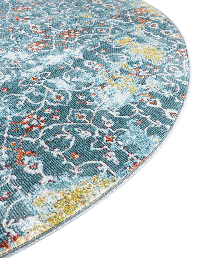 Blue 8' x 8' Baracoa Round Area Rug 100% Polypropylene Distressed Vintage Living Dining Room Office Traditional Carpet for Sale at Rug Engine