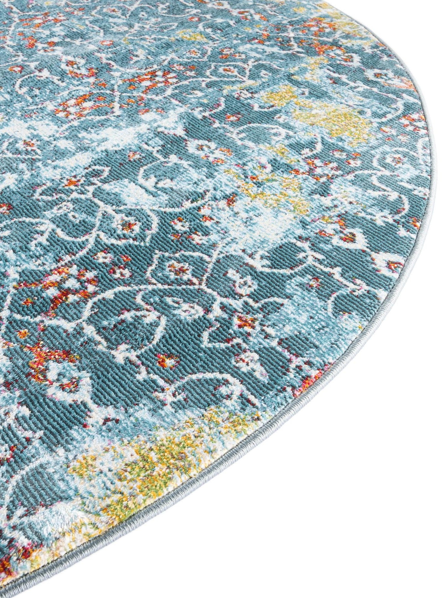 Blue 5' 5 x 5' 5 Baracoa Round Area Rug 100% Polypropylene Distressed Vintage Living Dining Room Office Traditional Carpet for Sale at Rug Engine