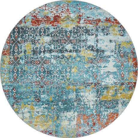 Blue 8' x 8' Baracoa Round Area Rug 100% Polypropylene Distressed Vintage Living Dining Room Office Traditional Carpet for Sale at Rug Engine