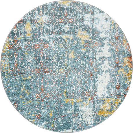 Blue 5' 5 x 5' 5 Baracoa Round Area Rug 100% Polypropylene Distressed Vintage Living Dining Room Office Traditional Carpet for Sale at Rug Engine