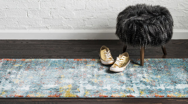 Blue 2' 7 x 10' Baracoa Runner Area Rug 100% Polypropylene Distressed Vintage Living Dining Room Office Traditional Carpet for Sale at Rug Engine