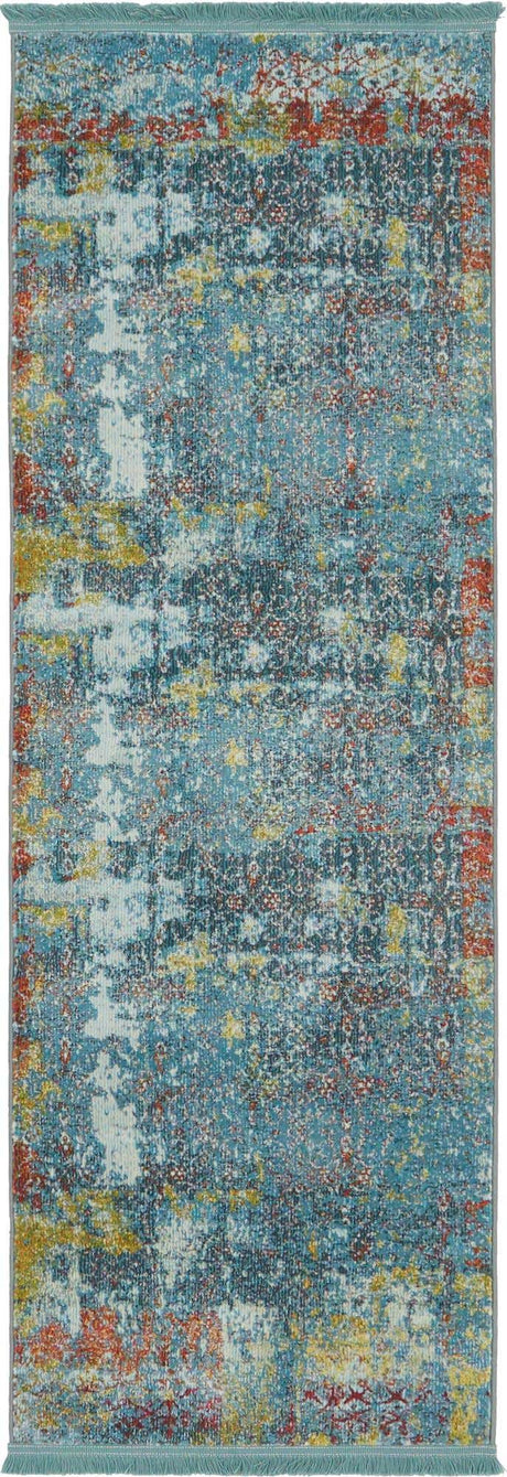 Blue 2' 2 x 6' 1 Baracoa Runner Area Rug 100% Polypropylene Distressed Vintage Living Dining Room Office Traditional Carpet for Sale at Rug Engine