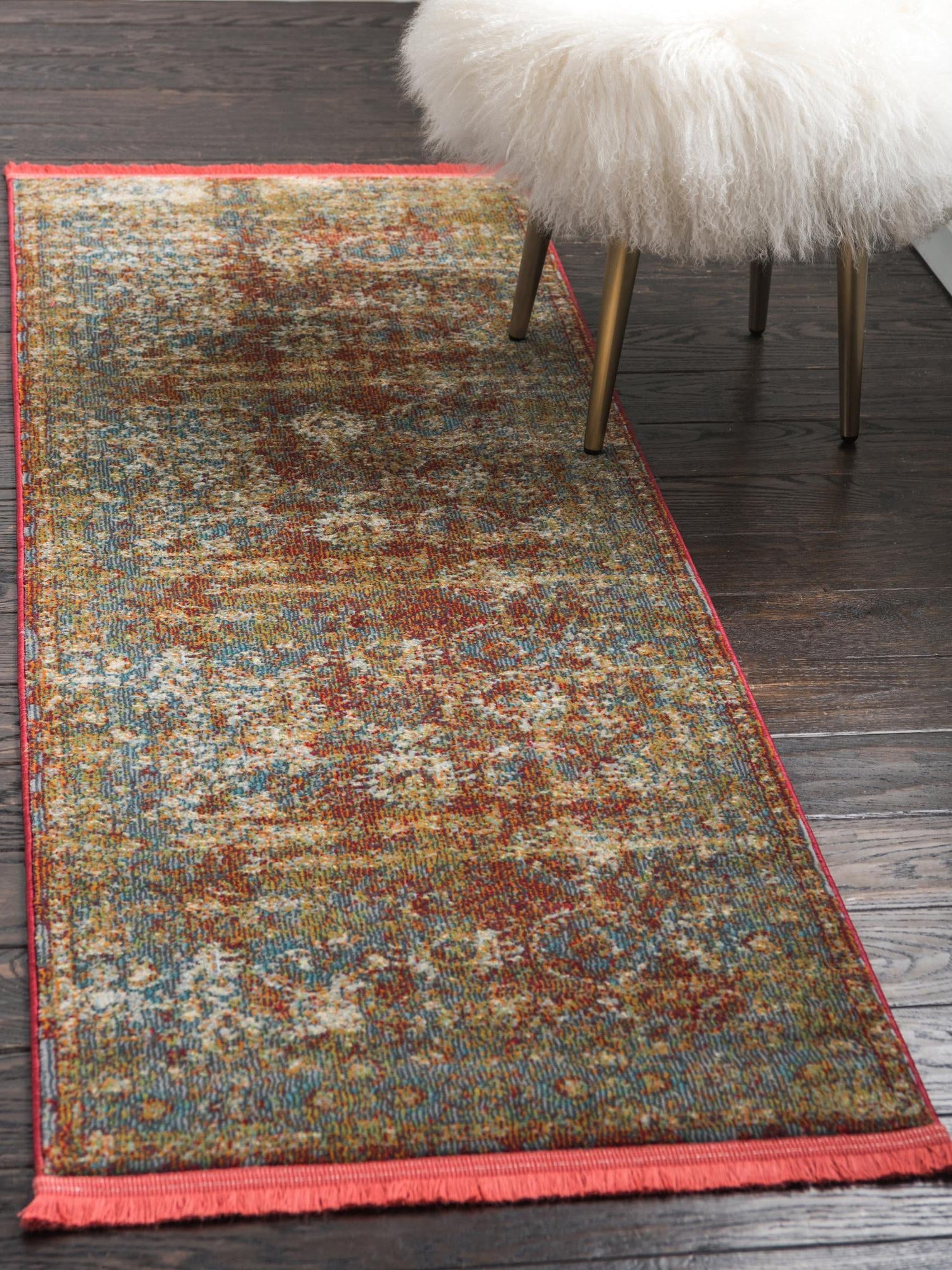 Red 2' 2 x 6' 1 Baracoa Runner Area Rug 100% Polypropylene Distressed Vintage Living Dining Room Office Traditional Carpet for Sale at Rug Engine