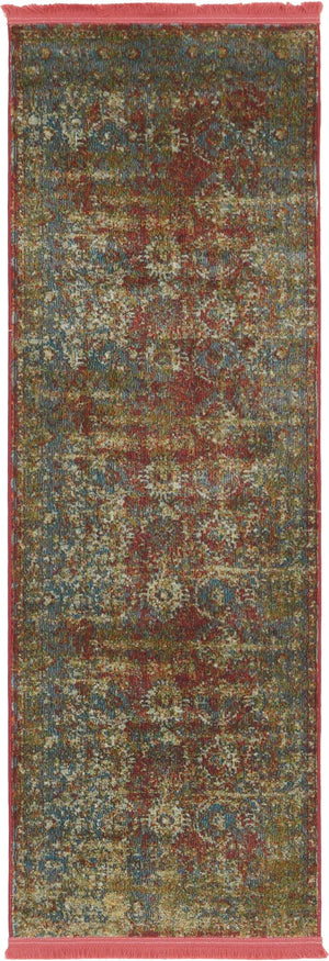 Red 2' 2 x 6' 1 Baracoa Runner Area Rug 100% Polypropylene Distressed Vintage Living Dining Room Office Traditional Carpet for Sale at Rug Engine