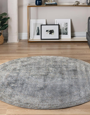 Fume Gray 3' x 3' Baracoa Round Area Rug 100% Polypropylene Distressed Vintage Living Dining Room Office Traditional Carpet for Sale at Rug Engine