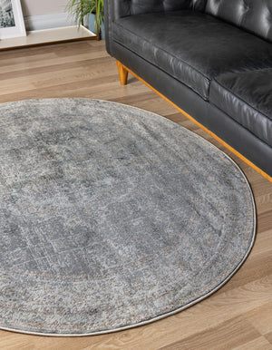 Fume Gray 6' 1 x 6' 1 Baracoa Round Area Rug 100% Polypropylene Distressed Vintage Living Dining Room Office Traditional Carpet for Sale at Rug Engine