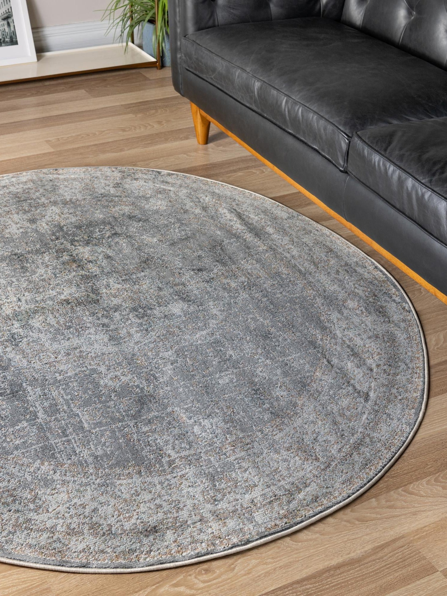 Fume Gray 7' x 7' Baracoa Round Area Rug 100% Polypropylene Distressed Vintage Living Dining Room Office Traditional Carpet for Sale at Rug Engine