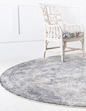 Fume Gray 7' x 7' Baracoa Round Area Rug 100% Polypropylene Distressed Vintage Living Dining Room Office Traditional Carpet for Sale at Rug Engine
