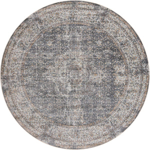 Fume Gray 8' x 8' Baracoa Round Area Rug 100% Polypropylene Distressed Vintage Living Dining Room Office Traditional Carpet for Sale at Rug Engine