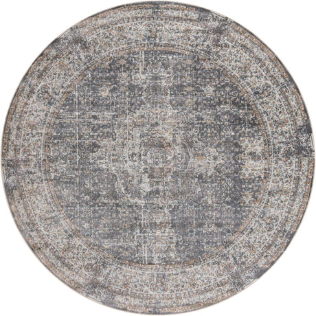 Fume Gray 8' x 8' Baracoa Round Area Rug 100% Polypropylene Distressed Vintage Living Dining Room Office Traditional Carpet for Sale at Rug Engine