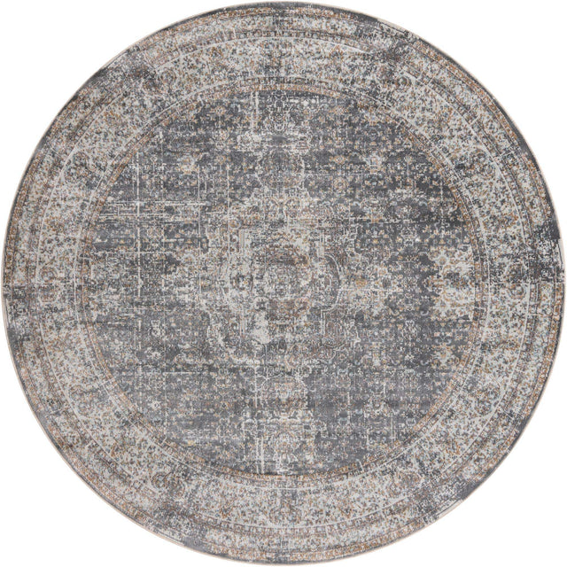 Fume Gray 8' x 8' Baracoa Round Area Rug 100% Polypropylene Distressed Vintage Living Dining Room Office Traditional Carpet for Sale at Rug Engine