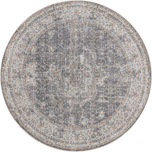 Fume Gray 5' 5 x 5' 5 Baracoa Round Area Rug 100% Polypropylene Distressed Vintage Living Dining Room Office Traditional Carpet for Sale at Rug Engine