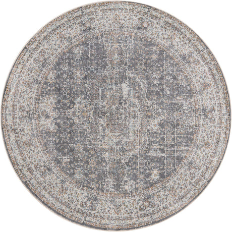 Fume Gray 5' 5 x 5' 5 Baracoa Round Area Rug 100% Polypropylene Distressed Vintage Living Dining Room Office Traditional Carpet for Sale at Rug Engine