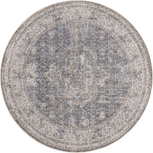 Fume Gray 5' 5 x 5' 5 Baracoa Round Area Rug 100% Polypropylene Distressed Vintage Living Dining Room Office Traditional Carpet for Sale at Rug Engine