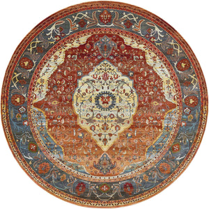Rust Red 8' x 8' Baracoa Round Area Rug 100% Polypropylene Distressed Vintage Living Dining Room Office Traditional Carpet for Sale at Rug Engine
