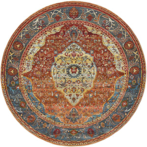 Rust Red 5' 5 x 5' 5 Baracoa Round Area Rug 100% Polypropylene Distressed Vintage Living Dining Room Office Traditional Carpet for Sale at Rug Engine