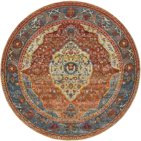 Rust Red 5' 5 x 5' 5 Baracoa Round Area Rug 100% Polypropylene Distressed Vintage Living Dining Room Office Traditional Carpet for Sale at Rug Engine
