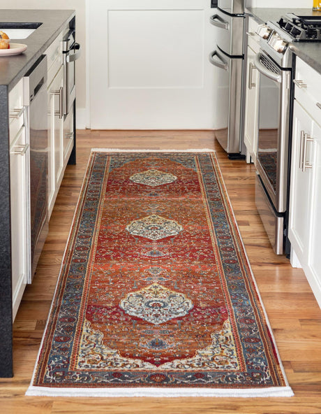 Rust Red 2' 7 x 10' Baracoa Runner Area Rug 100% Polypropylene Distressed Vintage Living Dining Room Office Traditional Carpet for Sale at Rug Engine