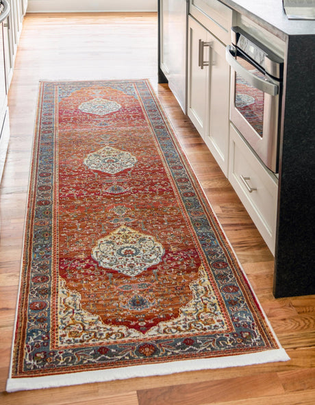 Rust Red 2' 7 x 10' Baracoa Runner Area Rug 100% Polypropylene Distressed Vintage Living Dining Room Office Traditional Carpet for Sale at Rug Engine