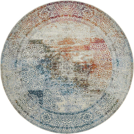 Multicolor 8' x 8' Baracoa Round Area Rug 100% Polypropylene Distressed Vintage Living Dining Room Office Traditional Carpet for Sale at Rug Engine