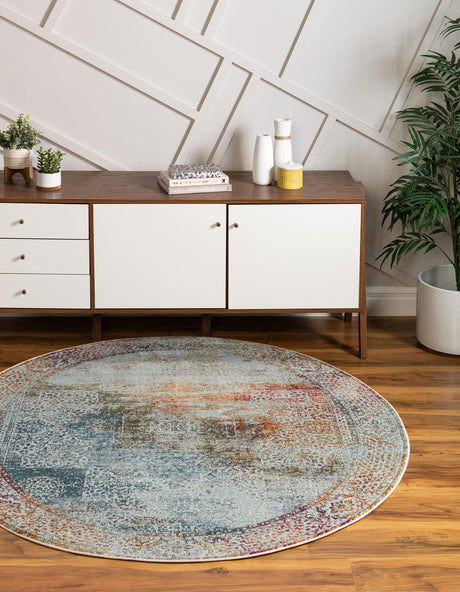 Multicolor 5' 5 x 5' 5 Baracoa Round Area Rug 100% Polypropylene Distressed Vintage Living Dining Room Office Traditional Carpet for Sale at Rug Engine