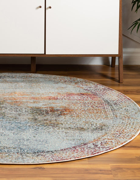 Multicolor 4' 3 x 4' 3 Baracoa Round Area Rug 100% Polypropylene Distressed Vintage Living Dining Room Office Traditional Carpet for Sale at Rug Engine