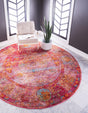 Red 8' x 8' 4 Baracoa Round Area Rug 100% Polypropylene Distressed Vintage Living Dining Room Office Traditional Carpet for Sale at Rug Engine