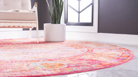Red 8' x 8' 4 Baracoa Round Area Rug 100% Polypropylene Distressed Vintage Living Dining Room Office Traditional Carpet for Sale at Rug Engine