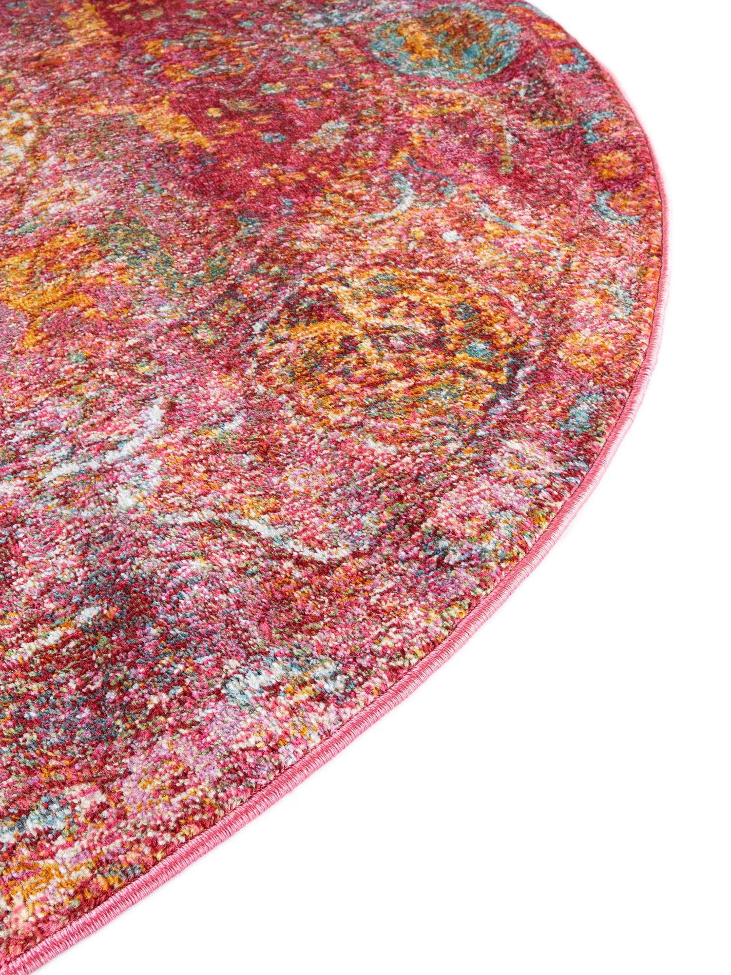 Red 5' 5 x 5' 5 Baracoa Round Area Rug 100% Polypropylene Distressed Vintage Living Dining Room Office Traditional Carpet for Sale at Rug Engine